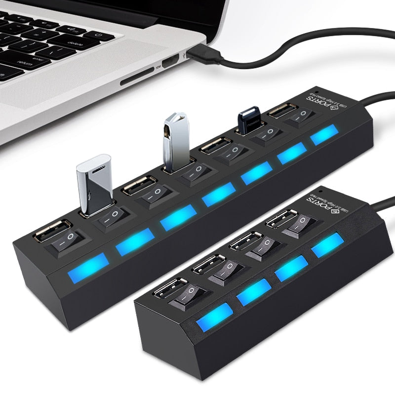 Micro USB Hub 2.0 Multi USB Port 4/7 Ports Hub USB High Speed Hab With on/off Switch USB Splitter For PC Computer Accessories