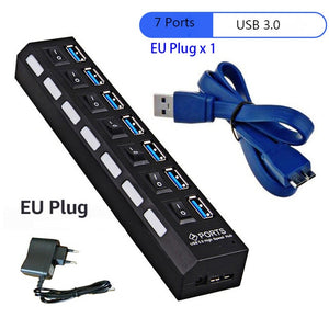 USB 3.0 HUB 2.0 HUB Multi USB Splitter 4/7 Port Expander Multiple USB 3 Hab with Power Adapter USB3.0 Hub with Switch For PC
